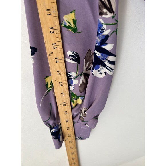 Superdown Revolve Bodysuit Top Womens Small Purple Floral Faux Wrap Long Sleeve - Picture 8 of 14